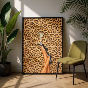 Leopard Martini Poster, Glam Fashion Wall Art, Chic Cocktail Print