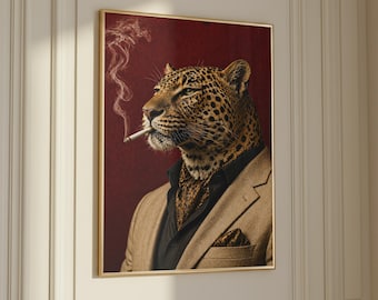 Poster maffialuipaard, rokende dieren muurkunst, luxe gentleman print, vintage maffiabaas decor, donkere humor jungle poster, statement muurkunst