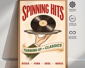 Retro muziekposter, vinylplaten, DJ Lounge-print, Disco Funk Soul House