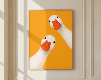 Minimalist Duck Poster, Scandinavian Animal Wall Art, Modern Yellow Print, Nordic Nursery Decor
