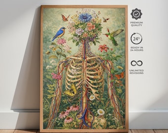 Bloemen anatomie skeletposters, botanische surrealistische medische illustratie, decor wetenschap natuur