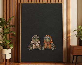 Speelse schildpadkunstprint, grappige schildpadden met zonnebrillen, vintage dierendecoratie