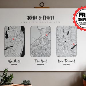 Personalisierte 3-Karte Timeline Print, Jahrestag Verlobung Geschenk