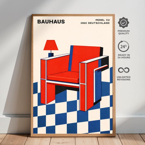 Bauhaus Chair Poster, Mid Century Modern Geometric Print, Retro Interior Design