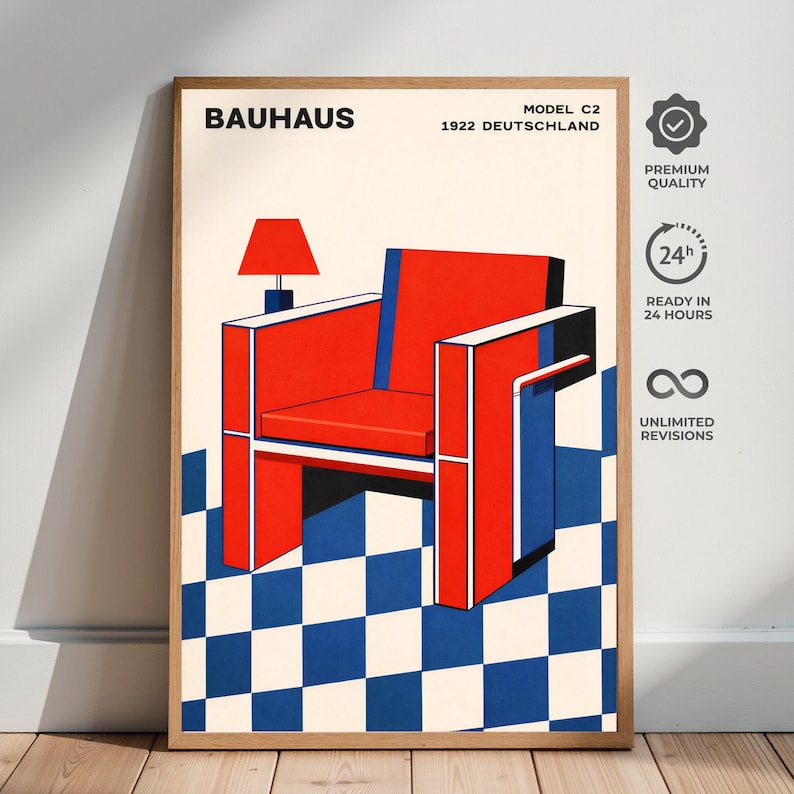 Bauhaus Chair Poster, Mid Century Modern Wall Art, Geometric Abstract Print, Retro Interior Design Poster, Modernist Furniture Art, Minimalist Wall Decor