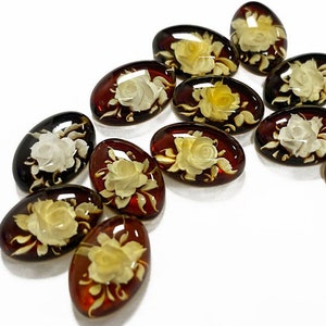 Natural Baltic Amber Roses Intaglio Cherry Color bottom, Regular  Calibrated Oval Shape 8x12 mm Flat Bottom Cabochon