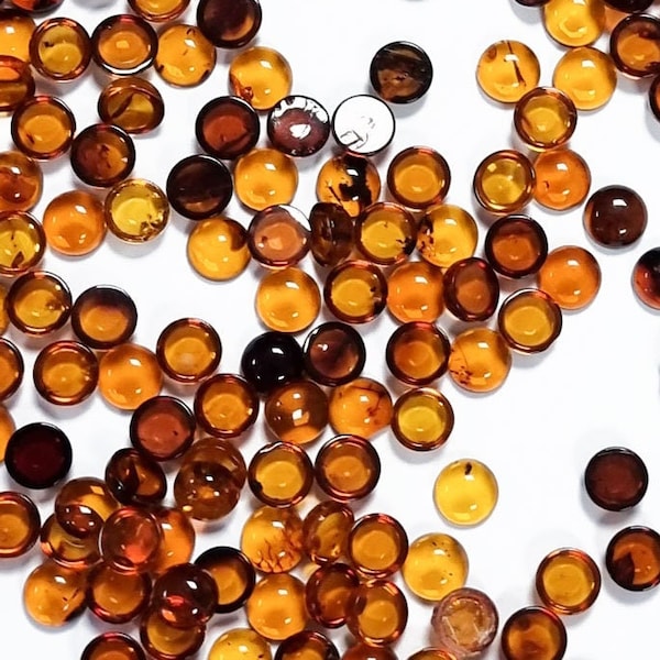 Natural Baltic Amber Cognac Color, Regular Calibrated Round Shape 5 - 6 mm Flat Bottom Cabochons, Various Sizes