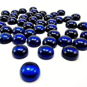 Natural Amber Blue Color, Regular Calibrated Round Shape 6 - 8 - 10 - 12 mm Flat Bottom Cabochons, Various Sizes.