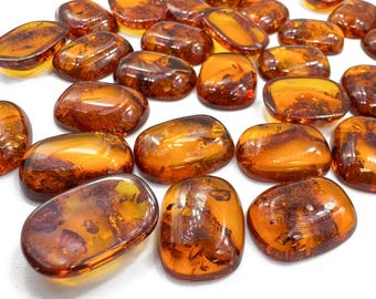 Natural Baltic Amber Cognac Color, Regular Rectangular Shape 15x20 mm  Flat Bottom Cabochons