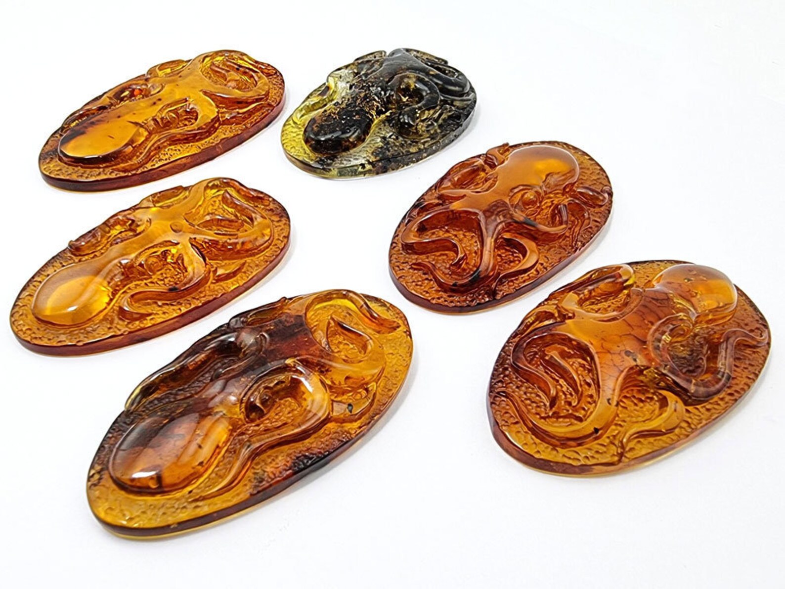 Natural Baltic Amber Carved Octopus Cognac Color, Free Shape Flat ...