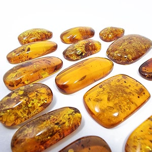 Natural Baltic Amber Cognac Color, Free Rectangular Shape Flat Bottom Cabochons, Various sizes.