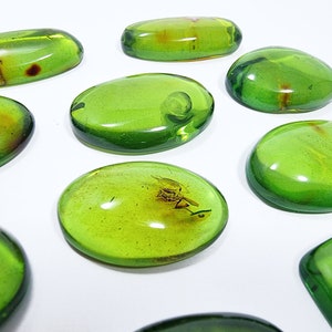 Couleur vert ambré naturel, cabochons à fond plat de forme libre, différentes tailles. image 5