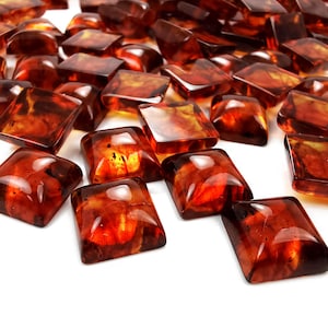 Natural Baltic Amber Cognac Color, Regular Calibrated Square Shape 10x10 - 12x12 - 14x14 mm Flat Bottom Cabochon