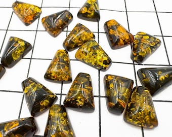 Natural Baltic Amber "Earth Stone" Green Color, Regular Calibrated Rectangular Shape  Flat Bottom Cabochon