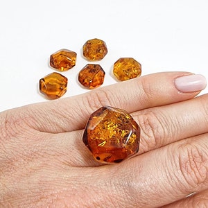 Natural Baltic Amber Cognac Color, Faceted Cut Shape Stones, Various Sizes.