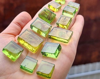 Natural Amber Green Color, Rectangular Shape Cabochons, Various Sizes.