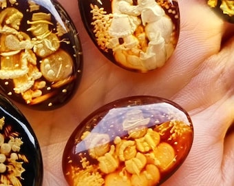 Natural Baltic Amber Christmas Intaglio Cherry Color bottom, Regular Calibrated Round and Oval Shape Flat Bottom Cabochon