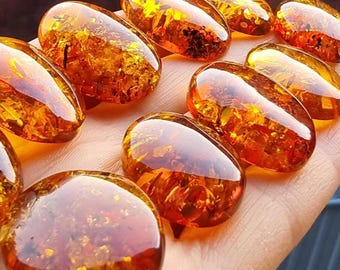 Natural Baltic Amber Cognac Color, Free Shape Flat Bottom Cabochons, Various sizes.