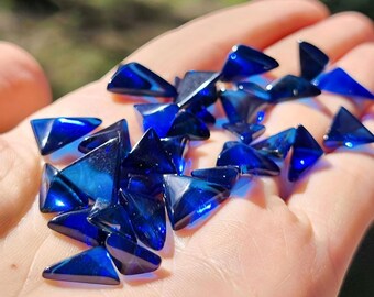 Natural Amber Blue Color, Free Triangle Shape Flat Bottom Cabochons, Various Sizes.