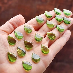 Natural Amber Green Color Bottom, Regular/ Calibrated Drop Shape 12x16mm Flat Bottom Cabochons