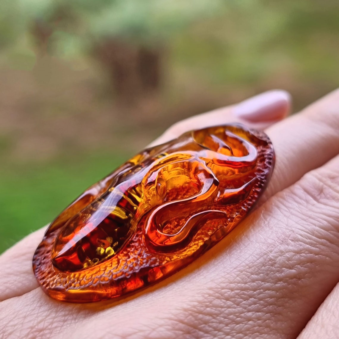 Natural Baltic Amber Carved Octopus Cognac Color, Free Shape Flat ...