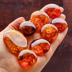 Natural Baltic Amber Cognac Color, Free Shape Flat Bottom Cabochons, Various sizes.
