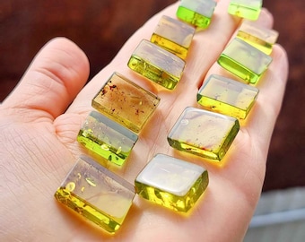 Natural Amber Green Color, Rectangular Shape Cabochons, Various Sizes.