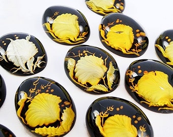 Natural Baltic Amber Seashell Intaglio Cherry Color bottom, Regular  Calibrated Oval Shape 12x16 mm Flat Bottom Cabochon