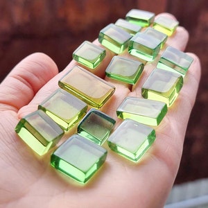 Natural Amber Green Color, Rectangular Shape Cabochons, Various Sizes.
