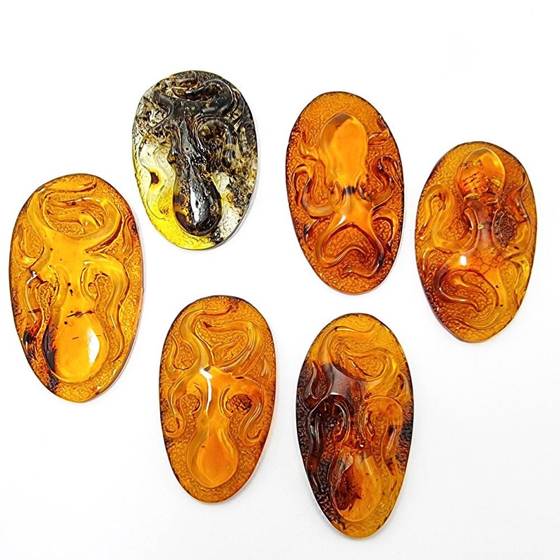 Natural Baltic Amber Carved Octopus Cognac Color, Free Shape Flat ...