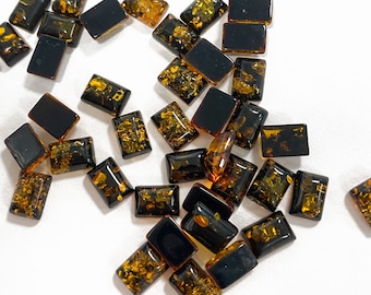 Natural Baltic Amber "Earth Stone" Green Color, Regular Calibrated Rectangular Shape 5x7 mm Flat Bottom Cabochon