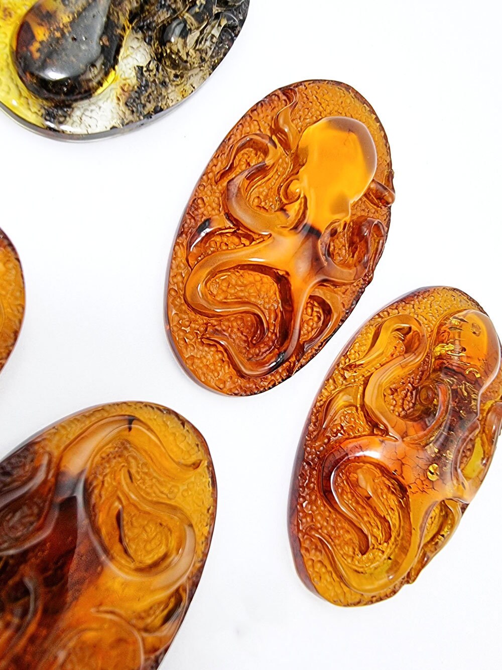 Natural Baltic Amber Carved Octopus Cognac Color, Free Shape Flat ...