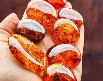 Natural Baltic Amber Cognac Color, Free Shape Flat Bottom Cabochons, Various sizes.