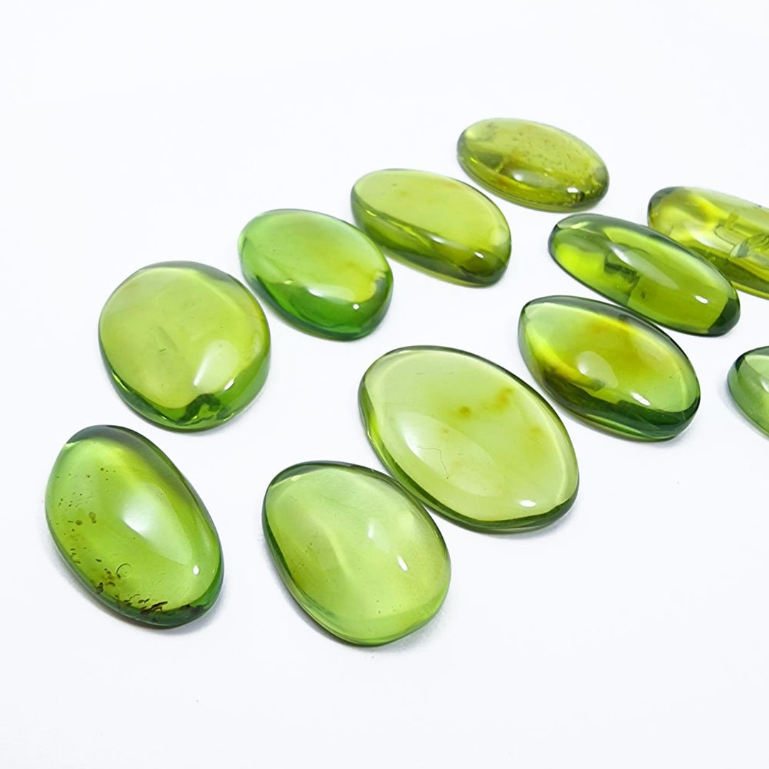 Natural Amber Green Color, Free Shape Flat Bottom Cabochons, Various