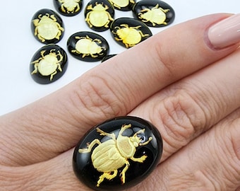 Natural Baltic Amber Scarab Intaglio Cherry Color bottom, Regular  Calibrated Oval Shape Flat Bottom Cabochon