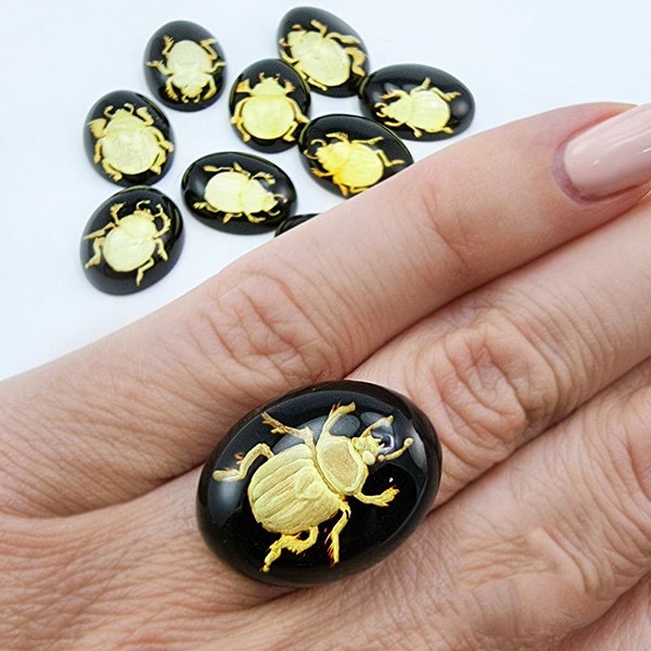 Natural Baltic Amber Scarab Intaglio Cherry Color bottom, Regular  Calibrated Oval Shape Flat Bottom Cabochon