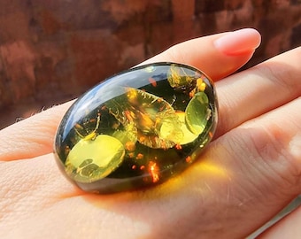 Natural Baltic Amber "Earth stone" Green Color, Free Shape Flat Bottom Cabochons, Various Sizes.