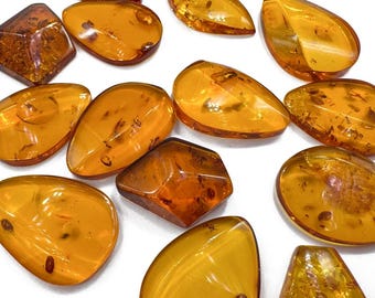 Natural Baltic Amber Cognac Color, Free Shape Flat Bottom Cabochons, Various Sizes.