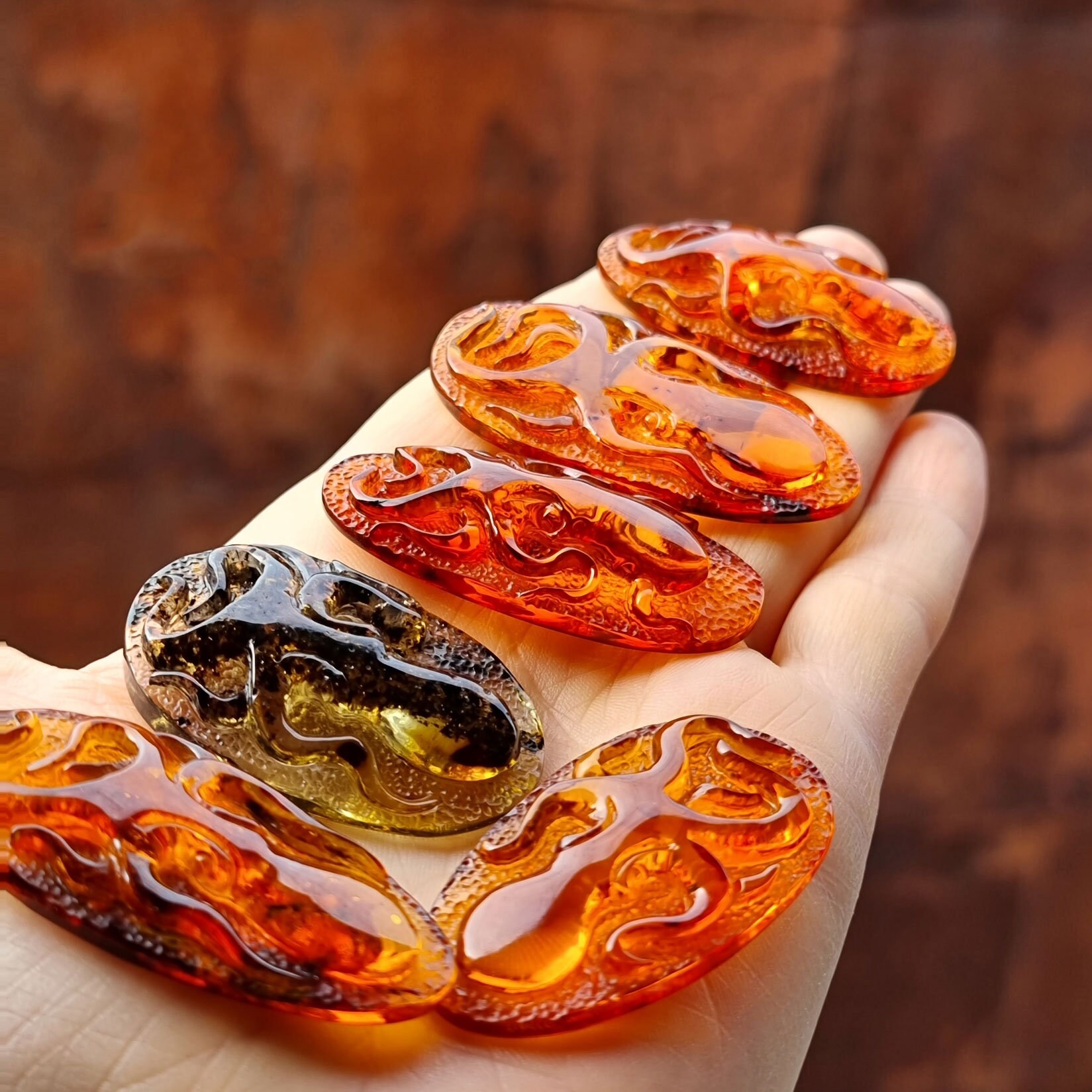 Natural Baltic Amber Carved Octopus Cognac Color, Free Shape Flat ...