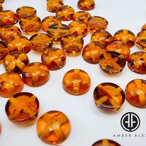 Natural Baltic Amber Cognac Color, Drilled Regular Calibrated Round Shape 8 mm Flat Bottom Cabochons 4PCS