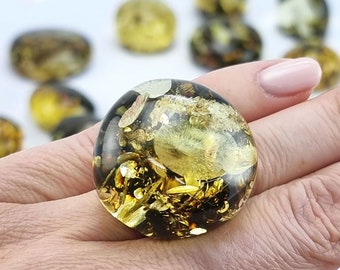 Natural Baltic Amber "Earth stone" Green Color, Free Shape Flat Bottom Cabochons, Various Sizes.