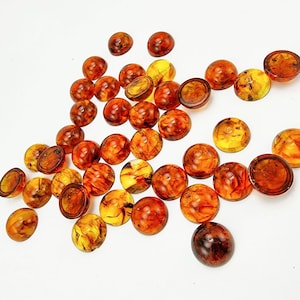 Natural Baltic Amber Cognac Color, Regular Calibrated Round Shape 10- 12 -14 - 16 -18 mm Flat Bottom Cabochon