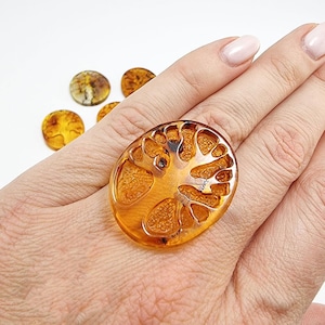 Natural Baltic Amber Carved Tree Cognac Color, Free Shape Flat Bottom Cabochons, Various sizes.