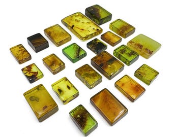 Natural Amber Green Color, Rectangular Shape Cabochons, Various Sizes.
