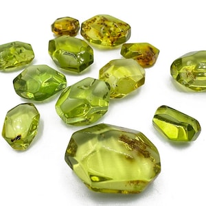 Natural Amber Green Color, Faceted Cut Shape Stones, Various Sizes.