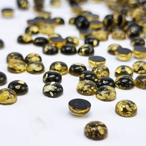 Natural Baltic Amber &quot;Earth Stone&quot; Green Color, Regular Calibraeted Round Shape 6 - 8 - 10 mm Flat Bottom Cabochons