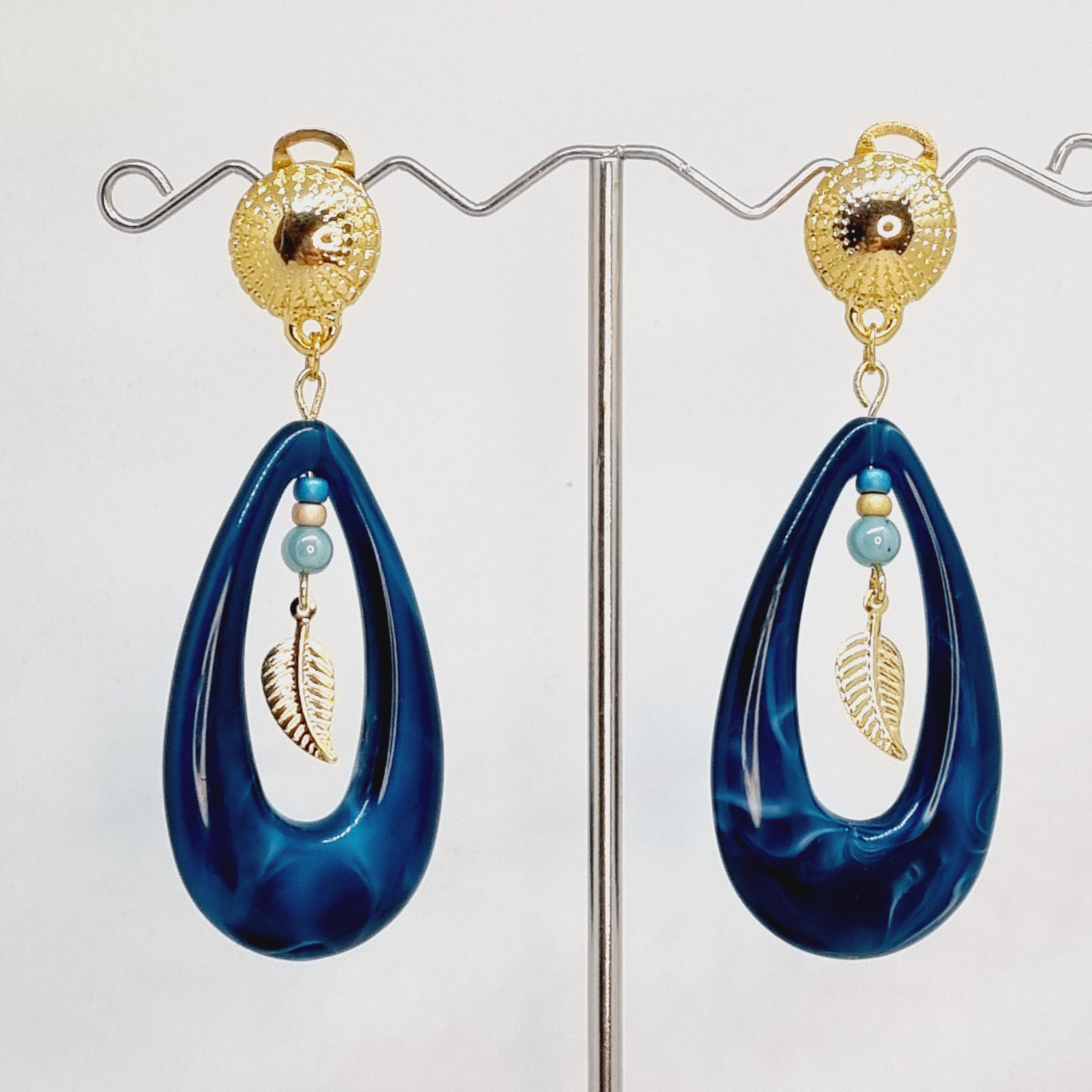 Boucles D'oreilles Fantaisie Clips Cristal Bleu Saphir - Alliage, Occasion En Bon état