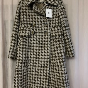 Orla Kiely Raro Vintage italiano lana Georgina Marrone Beige Parka Cappotto RRP 599 GBP Uk 8 US 4 Fr 36