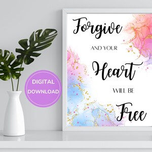 Pardonne et ton cœur sera libre | Phrase sur le pardon | Fond rose et bleu, fluide | Illustration romantique et chic | Cadeau pour femme