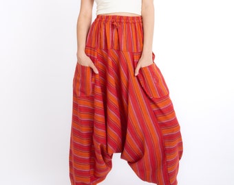 Relaxed Cut Trousers, Relaxed Cut Trousers with Elastic Waist,  100% Organic Cotton Trousers, Boho Trousers with Pockets, Bohemian Shalwar